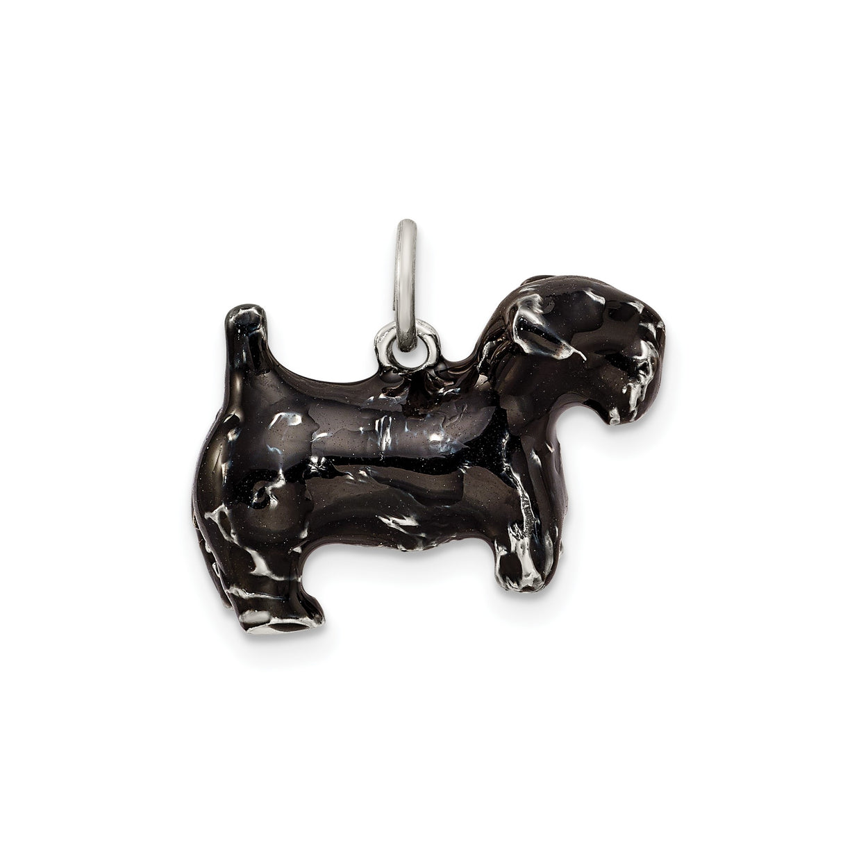 Sterling Silver Scottish Terrier Pendant Charm with Black Enamel Finish, Dog Shaped Jewelry