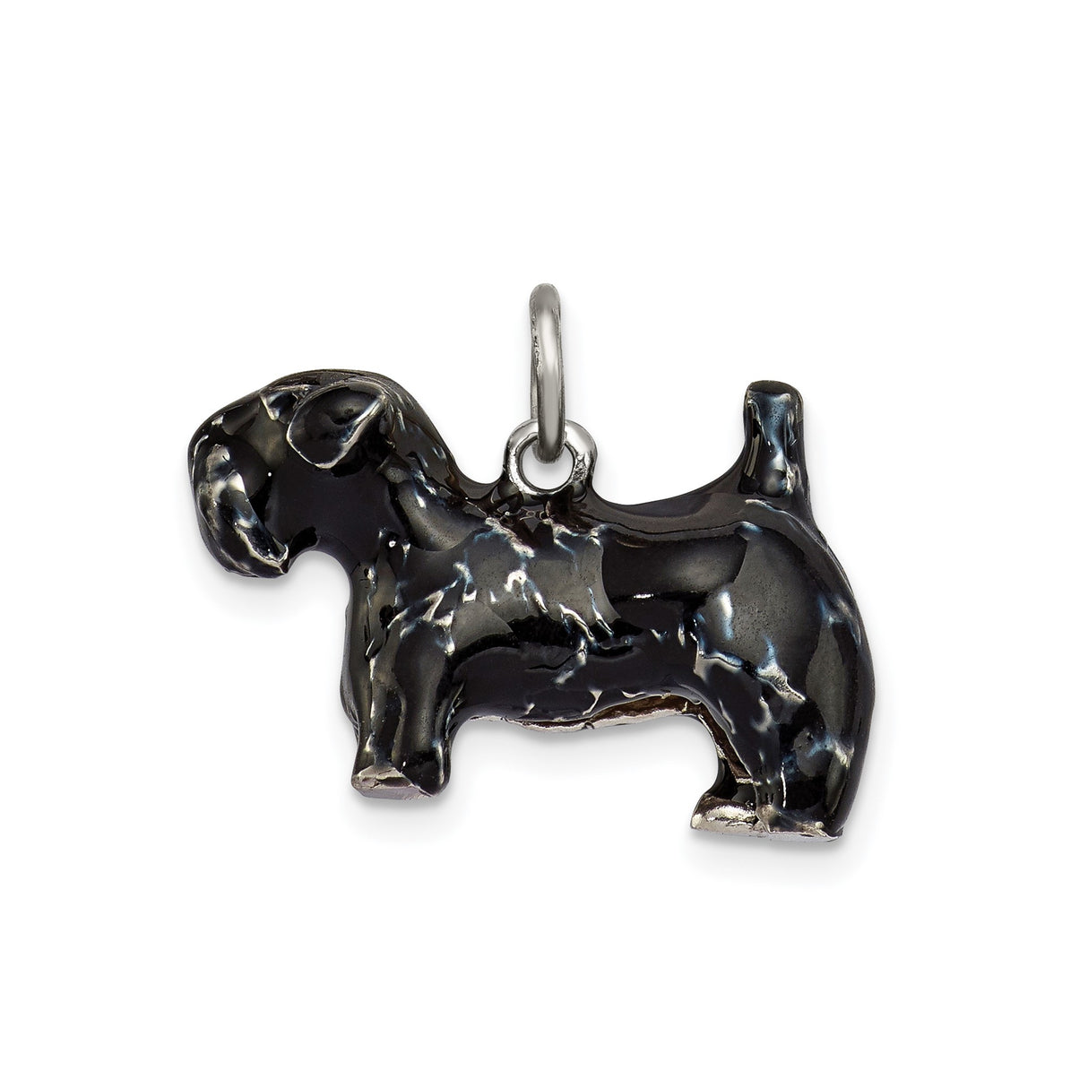Sterling Silver Scottish Terrier Pendant Charm with Black Enamel Finish, Dog Shaped Jewelry