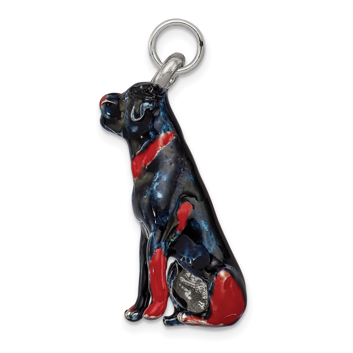 Sterling Silver Dog Charm Pendant with Black and Red Enamel, Doberman Style