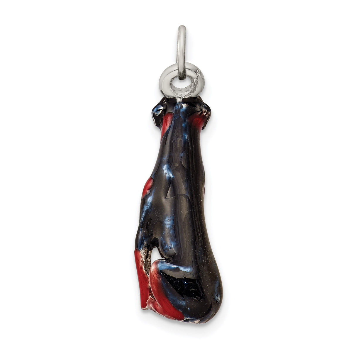 Sterling Silver Dog Charm Pendant with Black and Red Enamel, Doberman Style