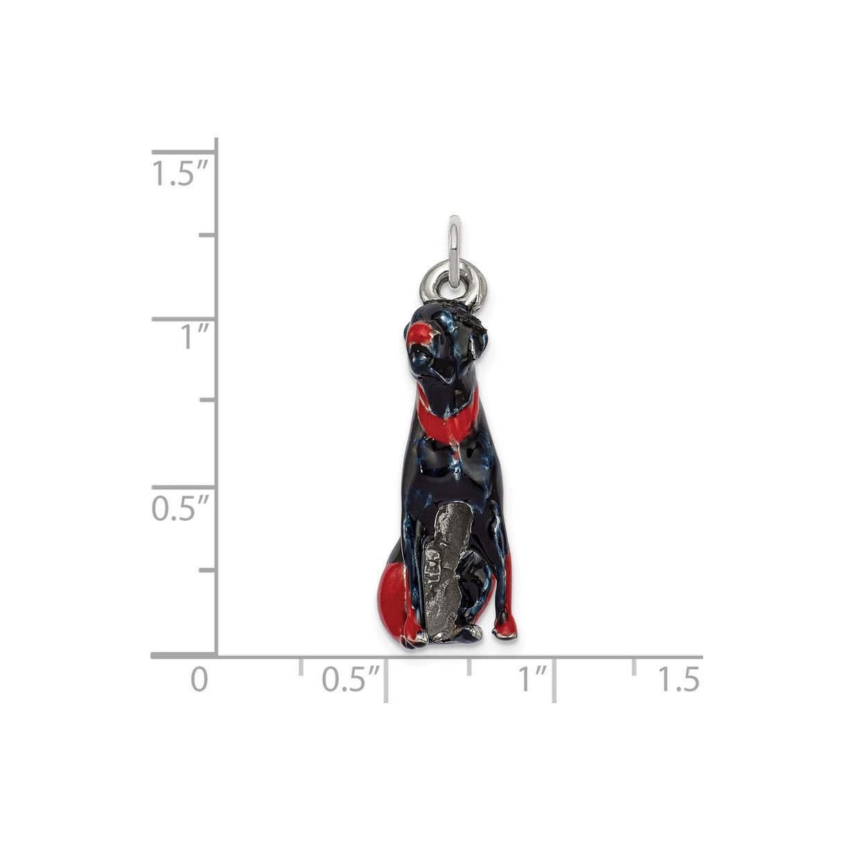 Sterling Silver Dog Charm Pendant with Black and Red Enamel, Doberman Style