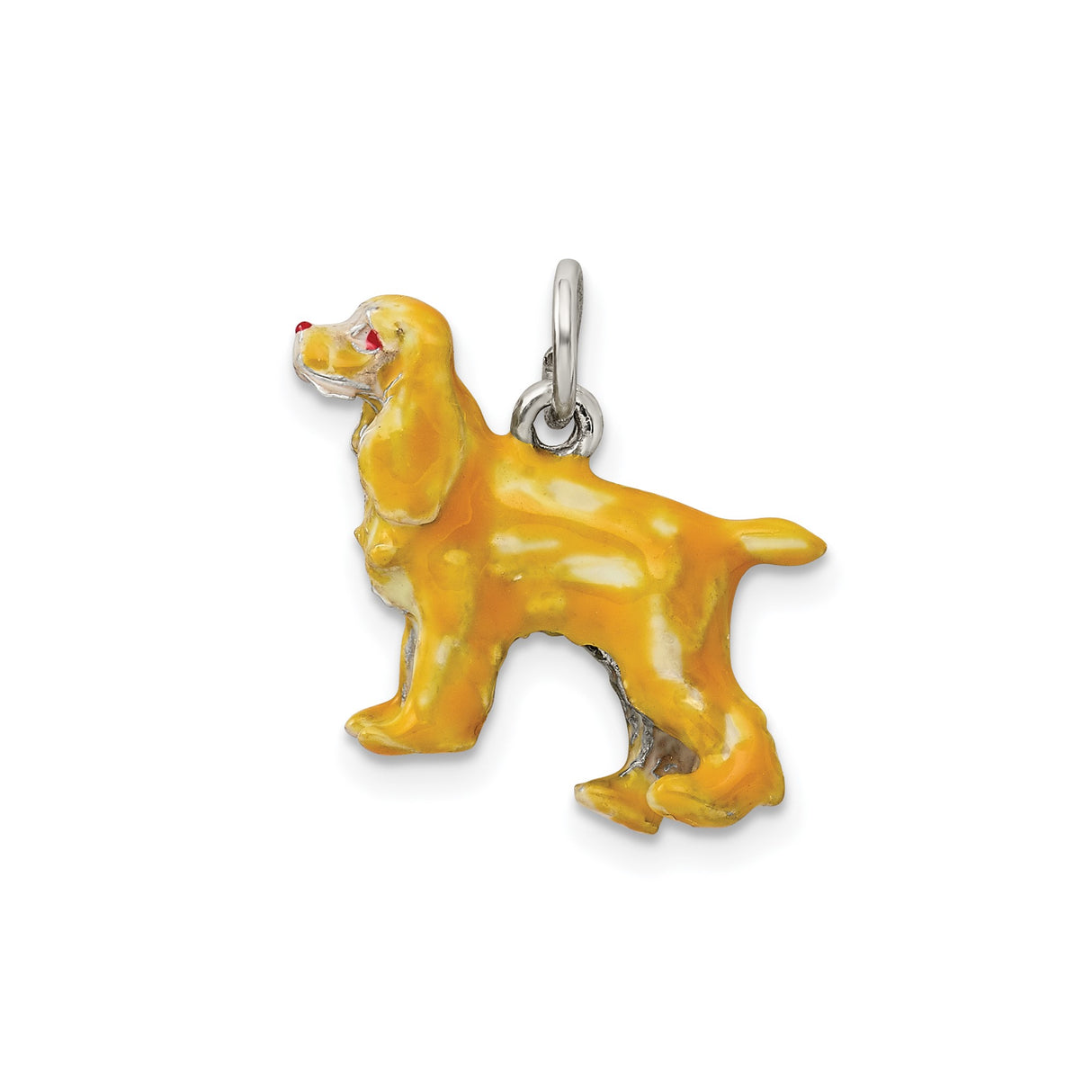 Sterling Silver Cocker Spaniel Pendant with Orange Enamel Detail, Dog Charm Jewelry for Women