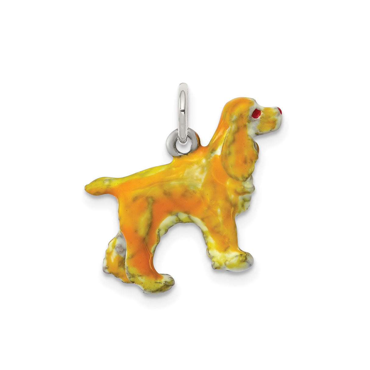 Sterling Silver Cocker Spaniel Pendant with Orange Enamel Detail, Dog Charm Jewelry for Women