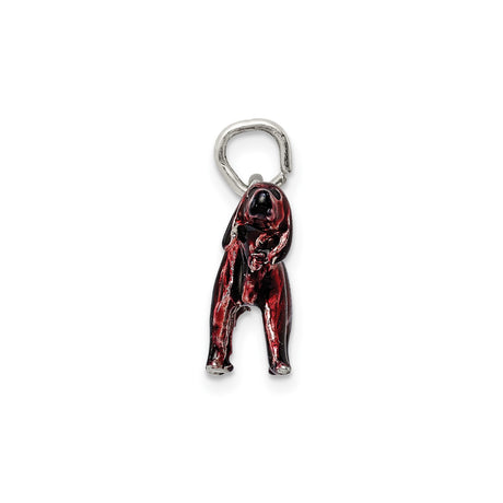 Sterling Silver Dog Pendant with Red and Black Enamel, Hunting Dog Charm Design