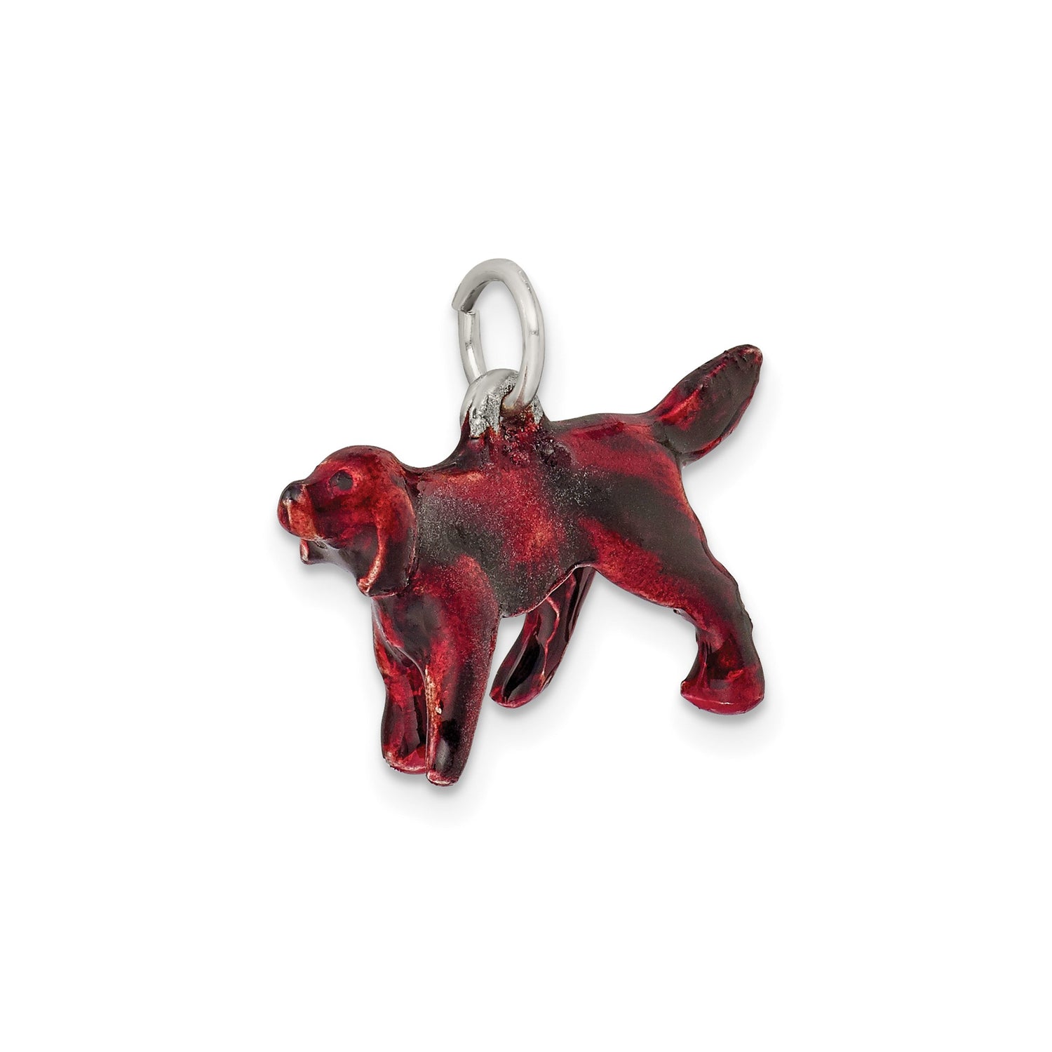 Sterling Silver Dog Pendant with Red and Black Enamel, Hunting Dog Charm Design