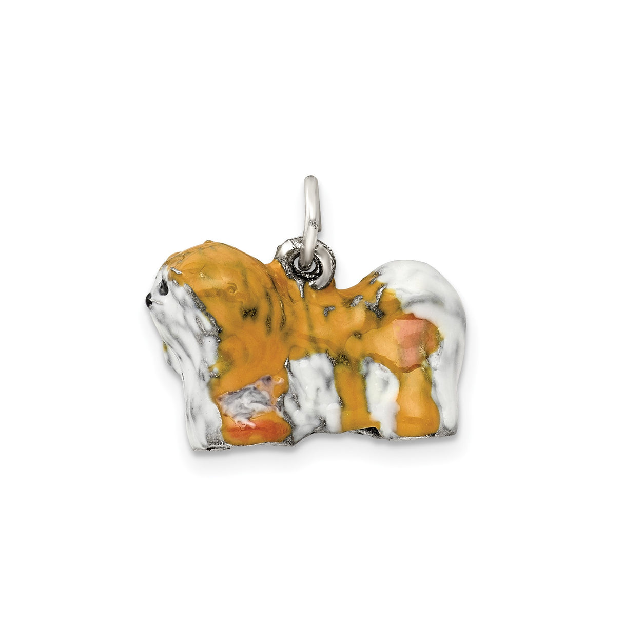 Sterling Silver Pendant, Shih Tzu Dog Charm, Hand Painted Pet Jewelry for Dog Lovers