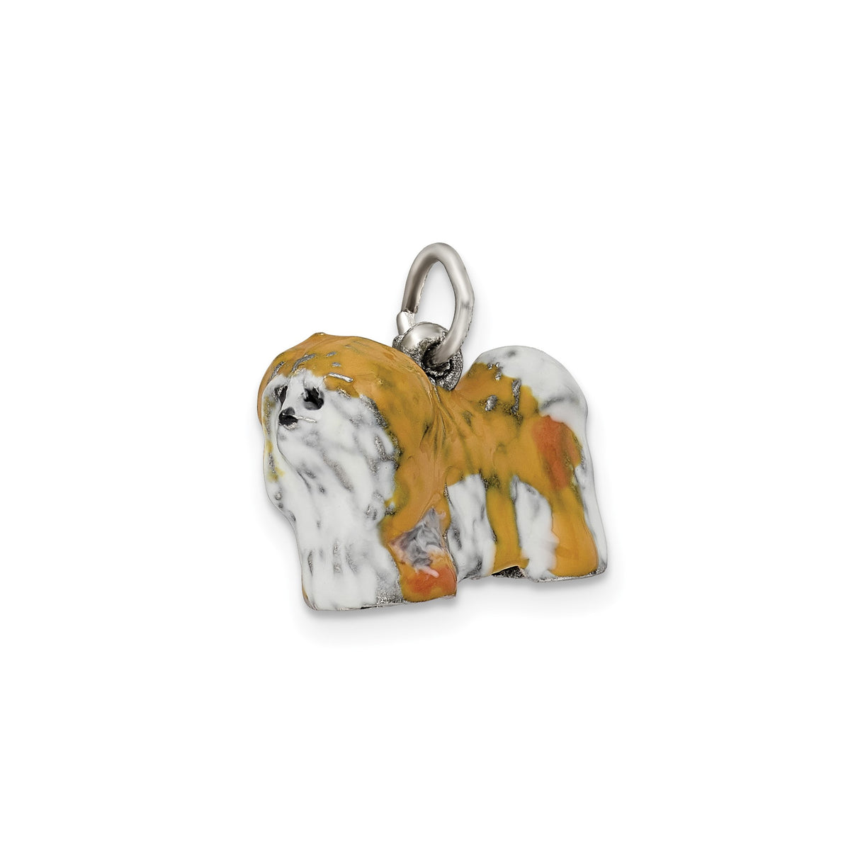 Sterling Silver Pendant, Shih Tzu Dog Charm, Hand Painted Pet Jewelry for Dog Lovers