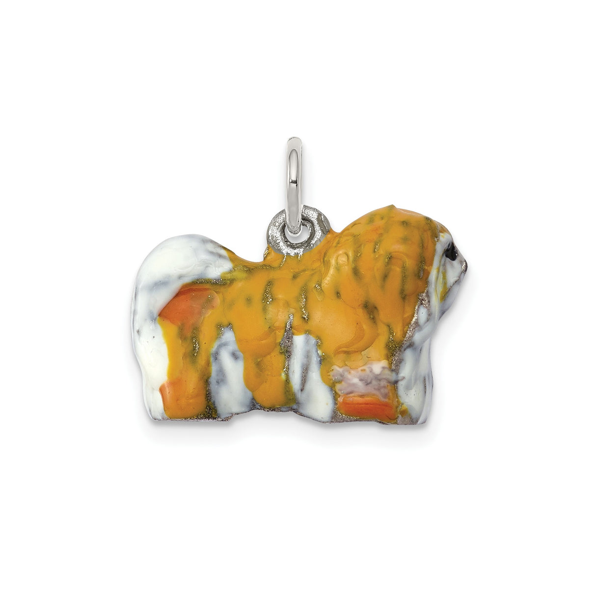 Sterling Silver Pendant, Shih Tzu Dog Charm, Hand Painted Pet Jewelry for Dog Lovers