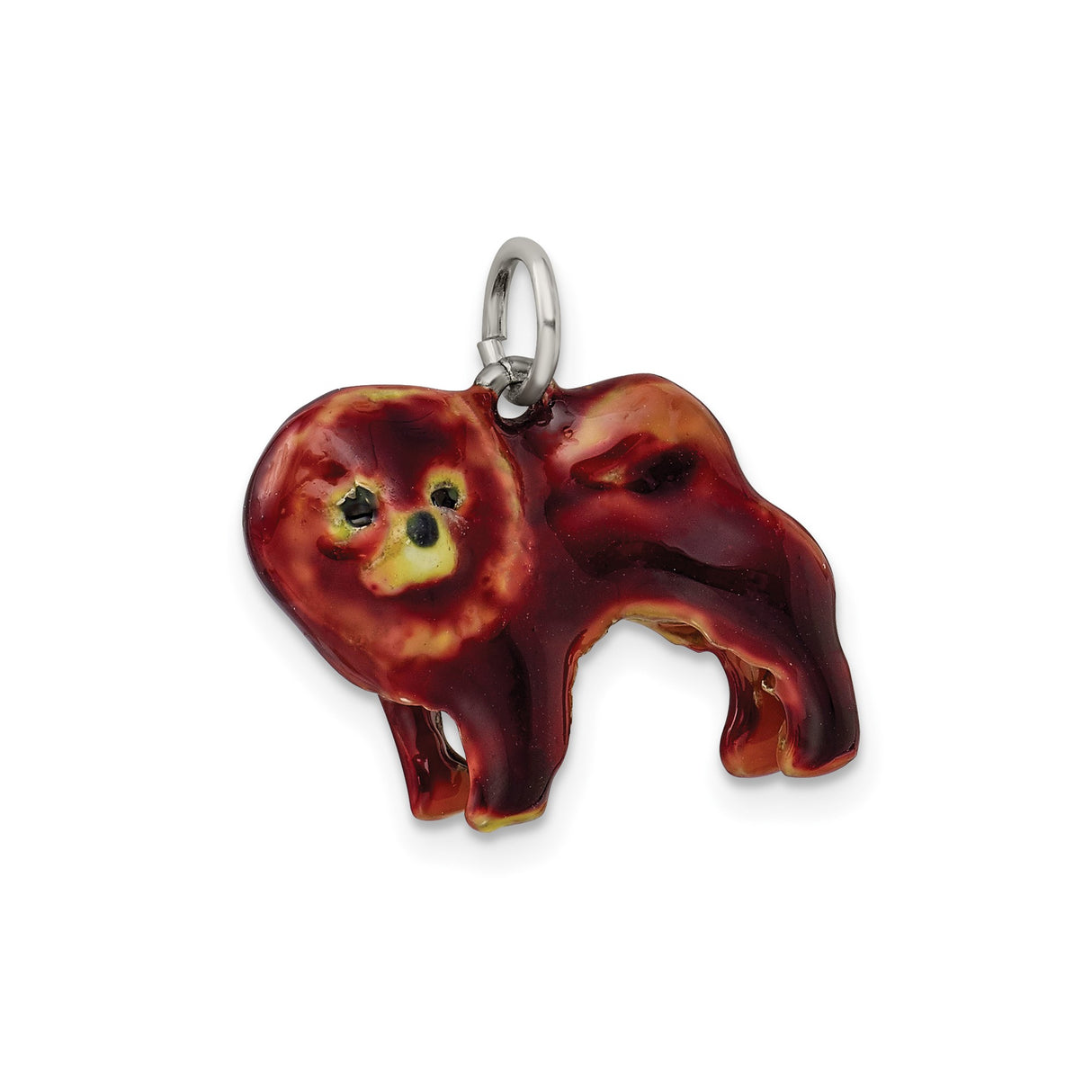 Sterling Silver Pekingese Dog Pendant Charm, Brown and Yellow Enamel, Pet Memorial Keepsake