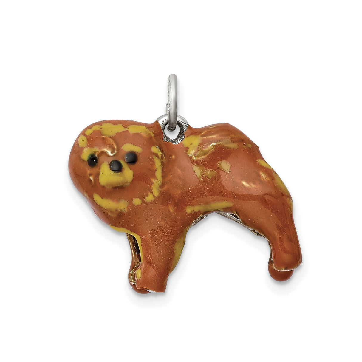 Sterling Silver Pekingese Dog Pendant Charm, Brown and Yellow Enamel, Pet Memorial Keepsake