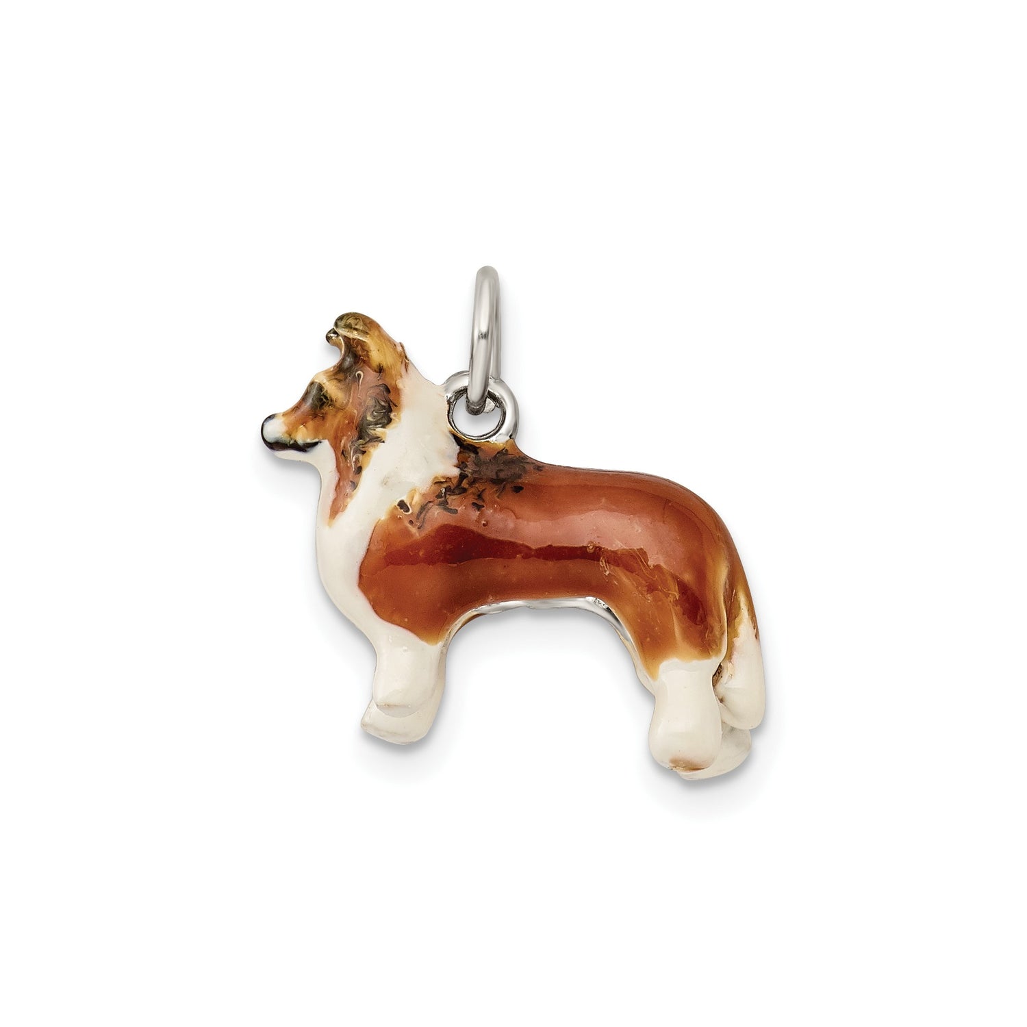 Sterling Silver Collie Dog Pendant Charm, Hand Painted Enamel Dog Breed Jewelry