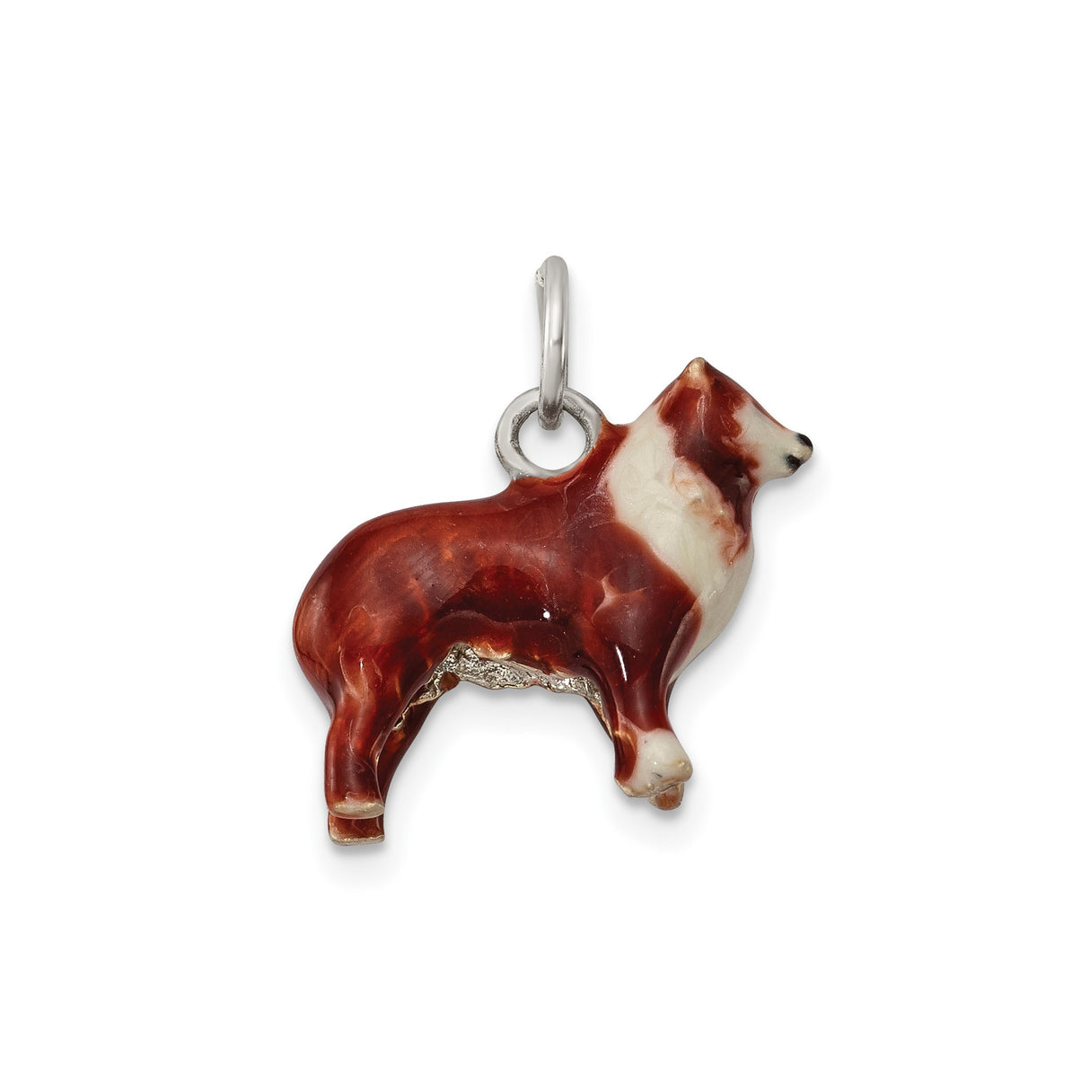 Sterling Silver Collie Dog Pendant Charm, Hand Painted Enamel Dog Breed Jewelry