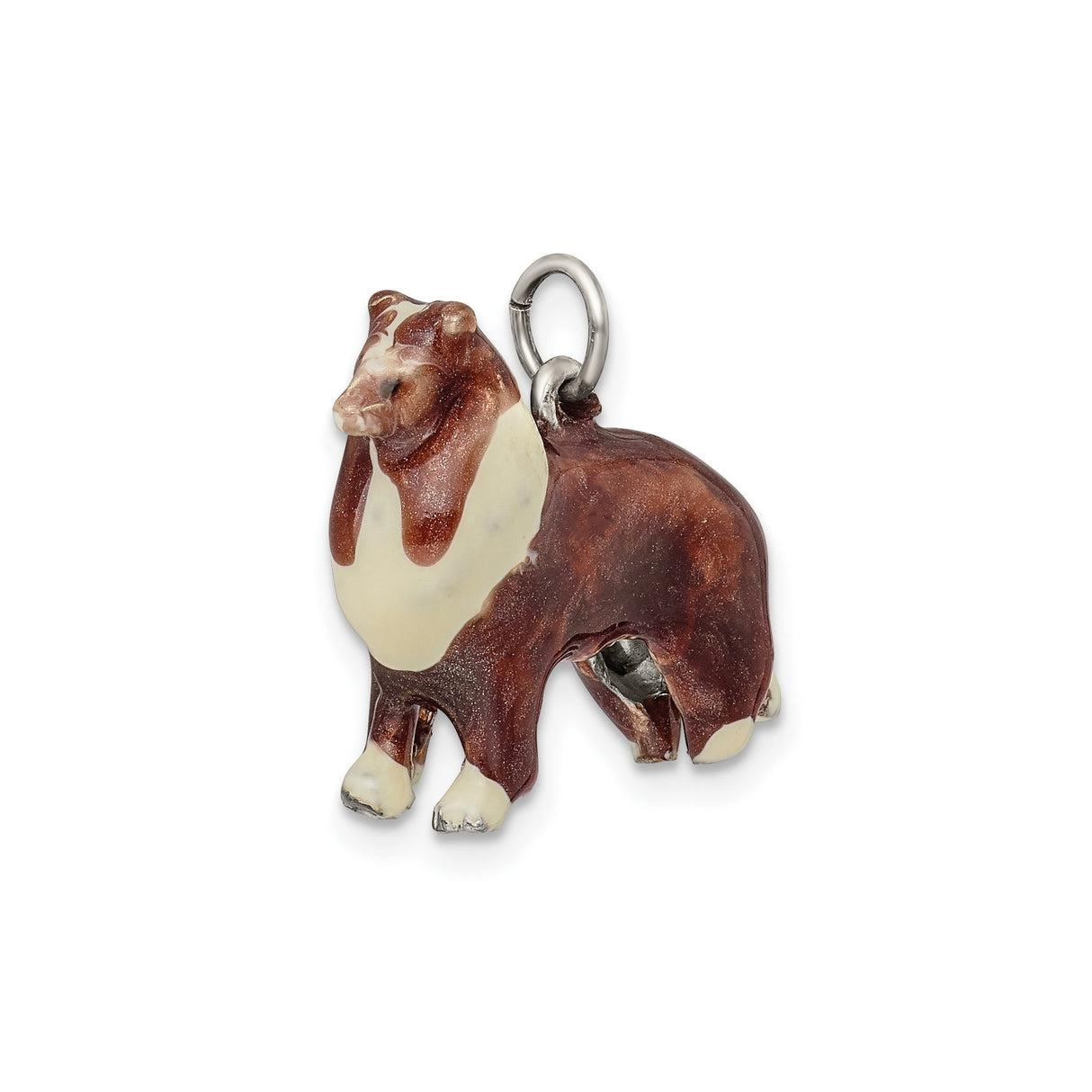 Sterling Silver Collie Dog Pendant with Enamel Detailing, Realistic Pet Lover Jewelry Charm