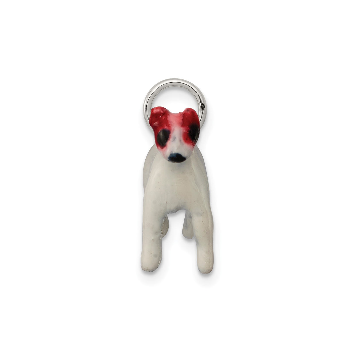 Sterling Silver Dog Pendant with White Enamel Terrier Design and Red and Black Face Detail