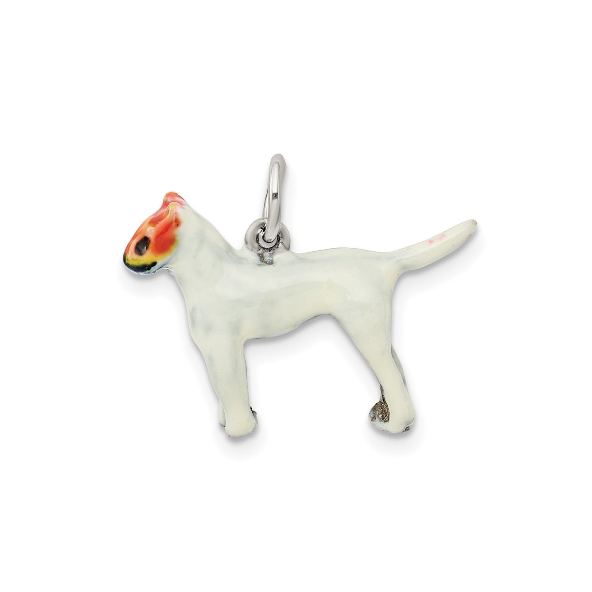 Sterling Silver Dog Pendant with White Enamel Terrier Design and Red and Black Face Detail