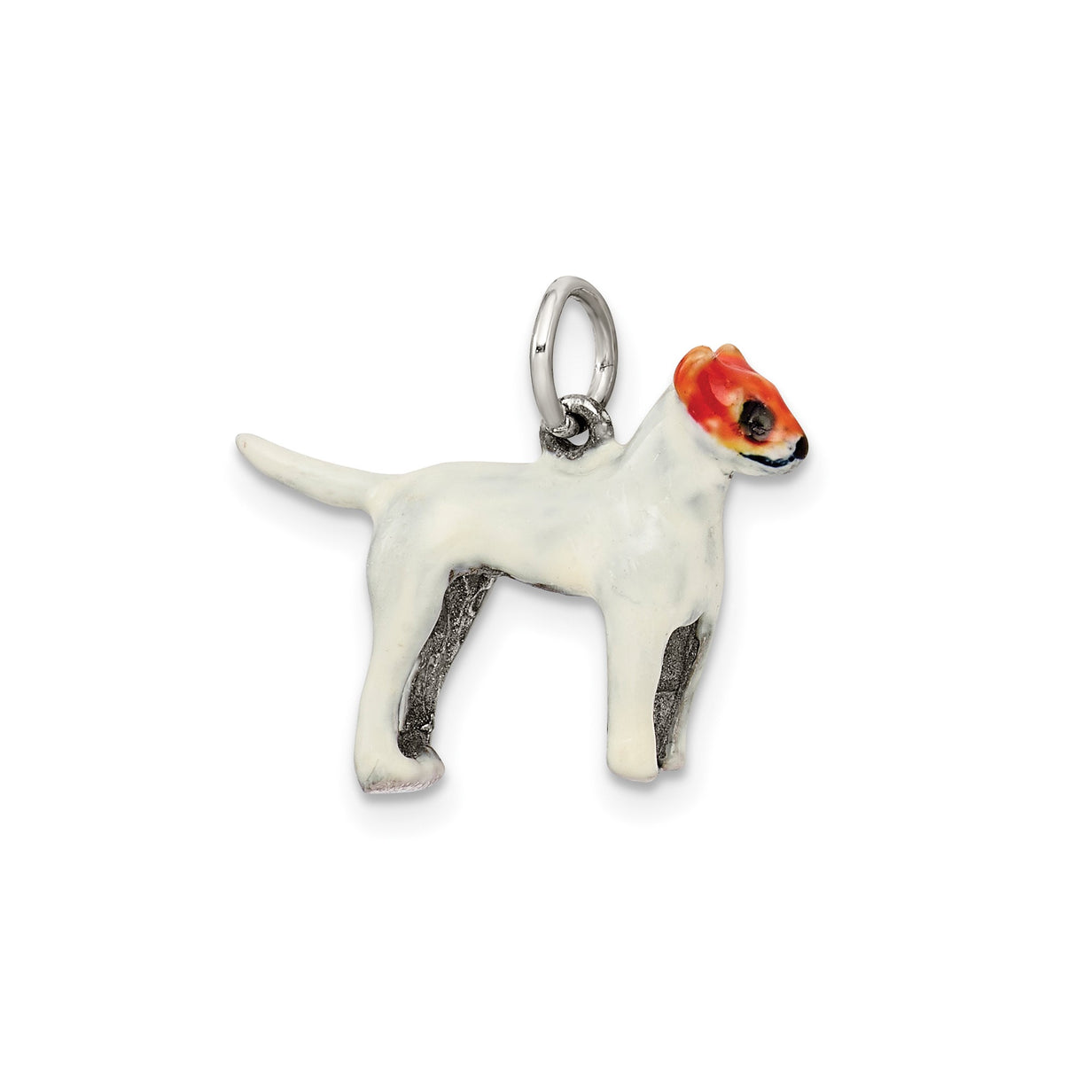 Sterling Silver Dog Pendant with White Enamel Terrier Design and Red and Black Face Detail