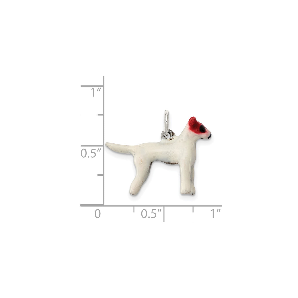 Sterling Silver Dog Pendant with White Enamel Terrier Design and Red and Black Face Detail