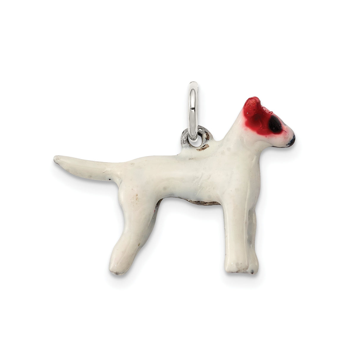 Sterling Silver Dog Pendant with White Enamel Terrier Design and Red and Black Face Detail