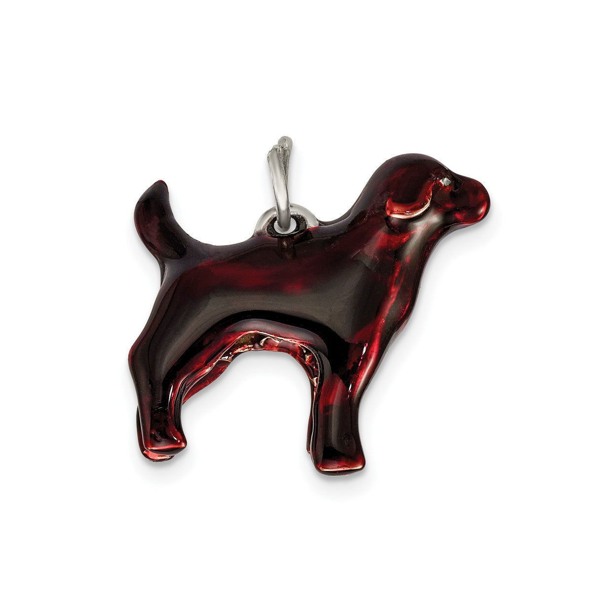 Sterling Silver Dog Pendant with Red Enamel Inlay, Animal Lover Keepsake Charm