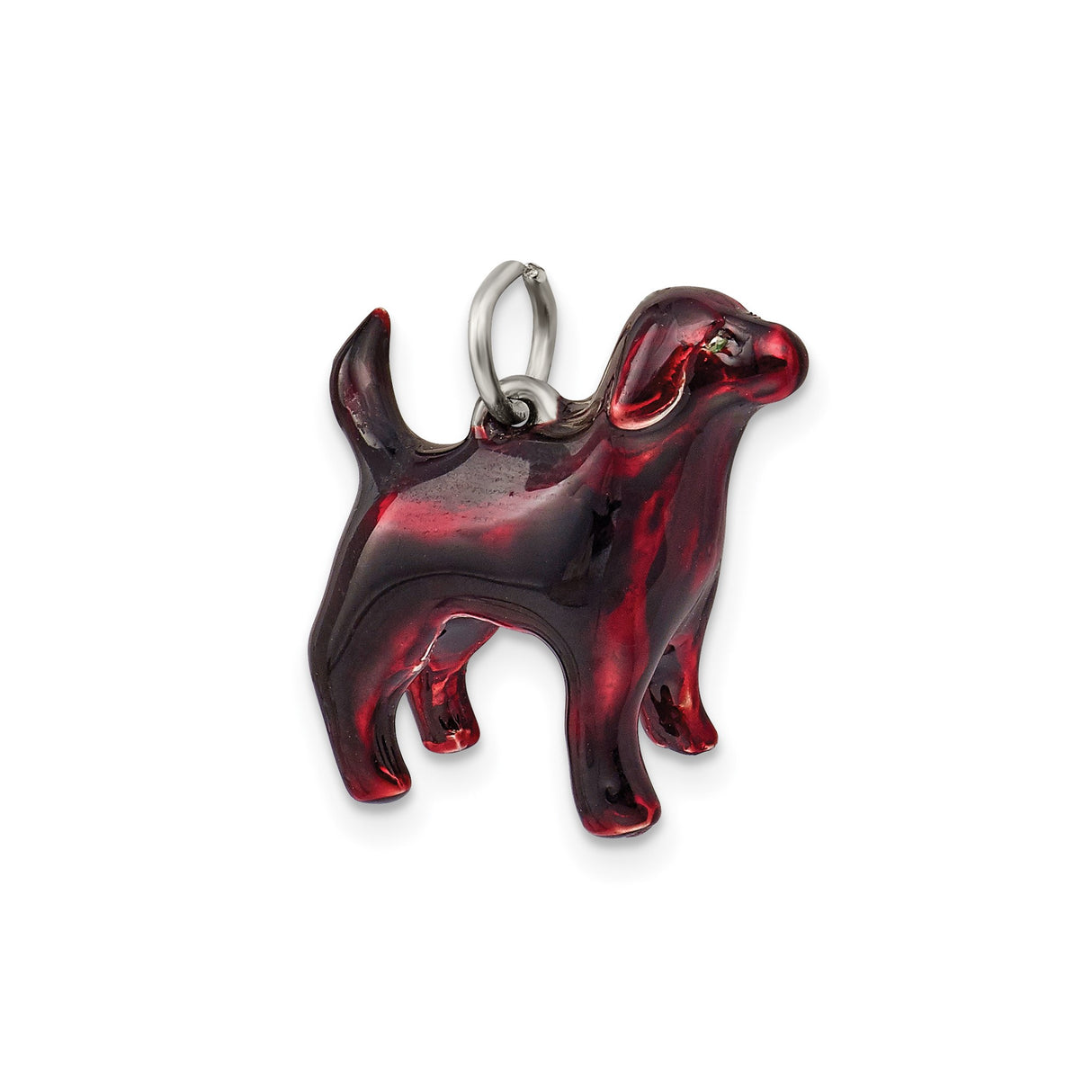 Sterling Silver Dog Pendant with Red Enamel Inlay, Animal Lover Keepsake Charm