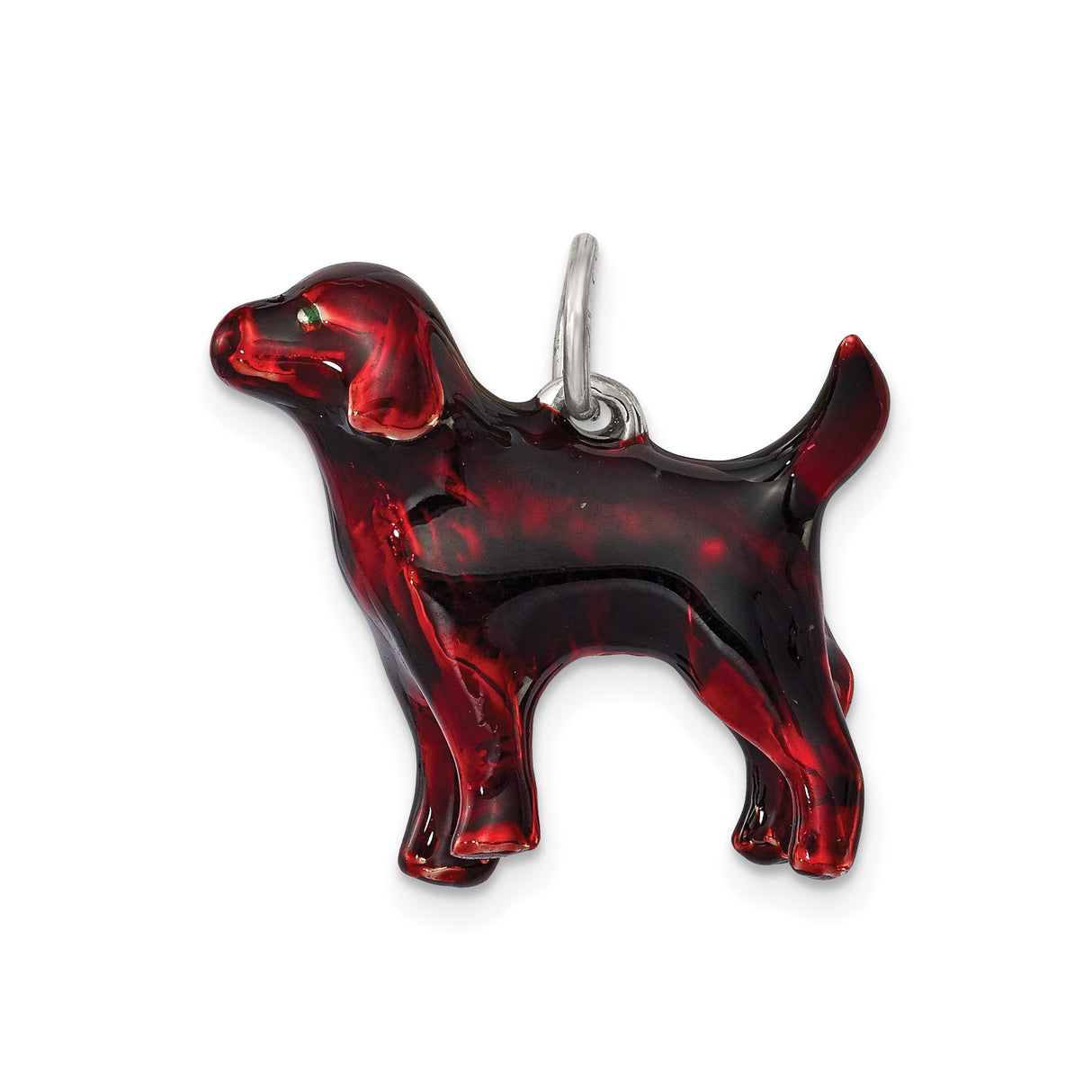 Sterling Silver Dog Pendant with Red Enamel Inlay, Animal Lover Keepsake Charm