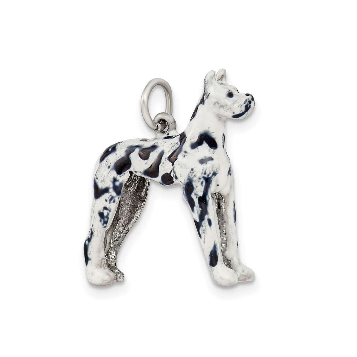 Sterling Silver Great Dane Pendant with Black and White Enamel, Dog Breed Jewelry for Women or Unisex