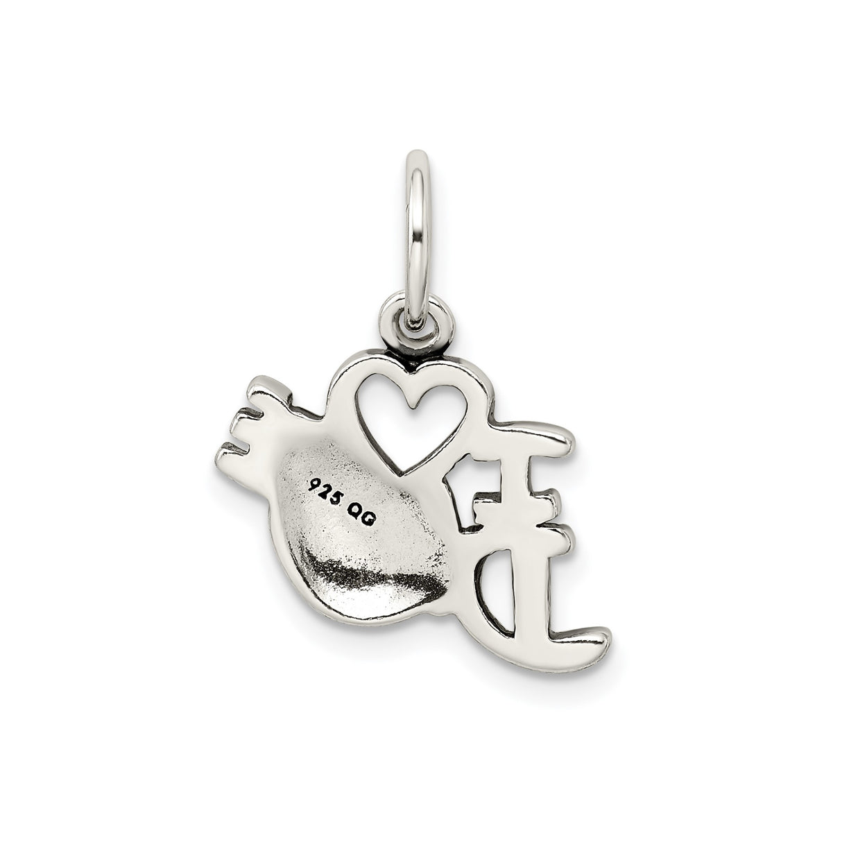 Sterling Silver Dance Charm Pendant with I Love Dance Heart Design for Dancers or Recital Gifts