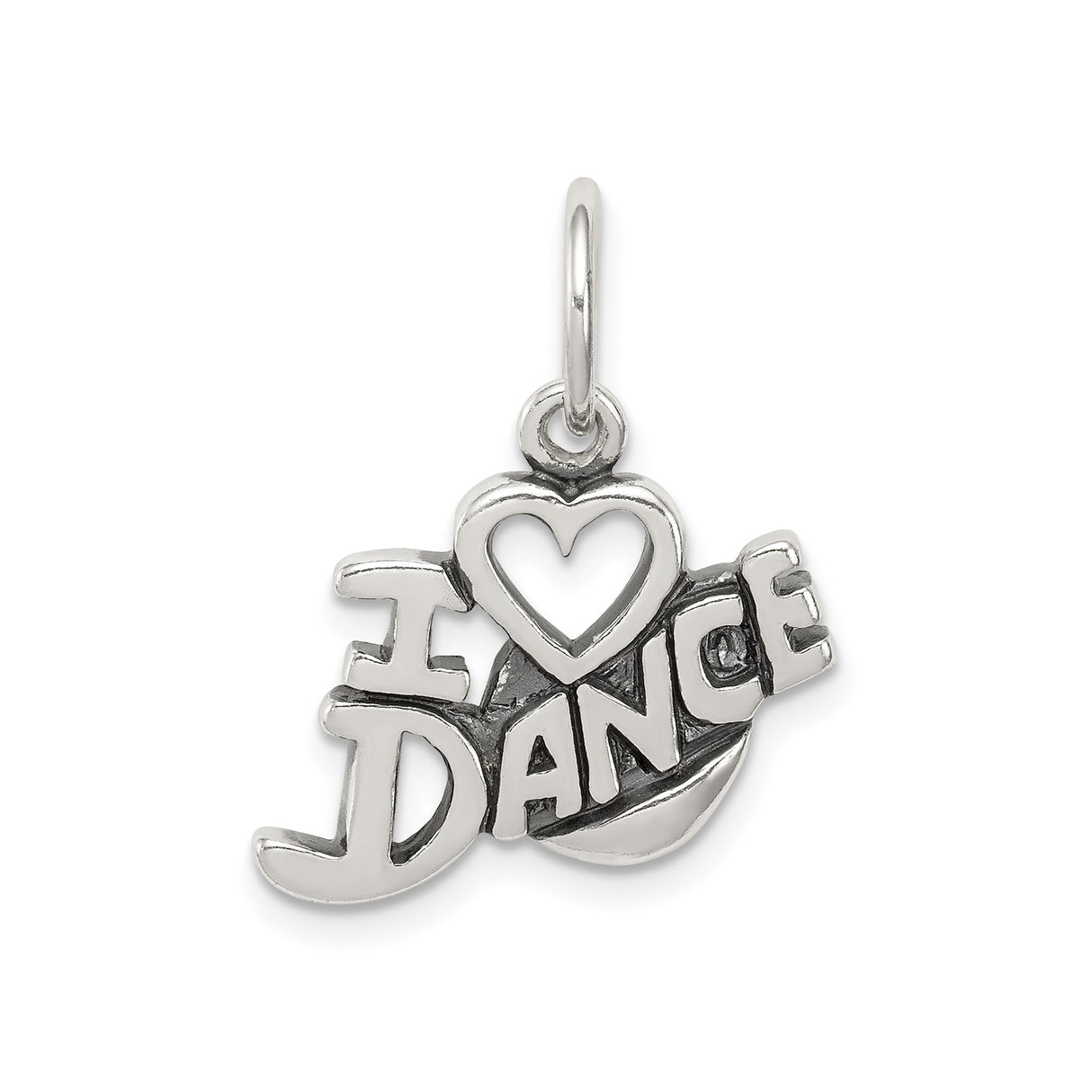 Sterling Silver Dance Charm Pendant with I Love Dance Heart Design for Dancers or Recital Gifts