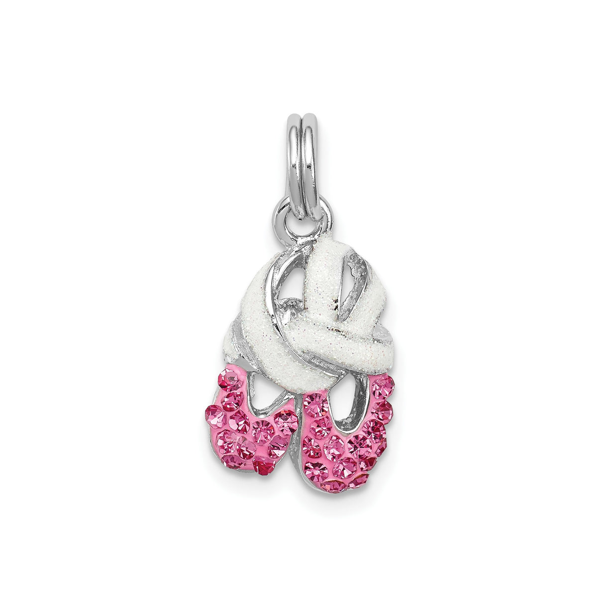 Sterling Silver Ballet Slipper Pendant with Pink Cubic Zirconia Accents for Dancers