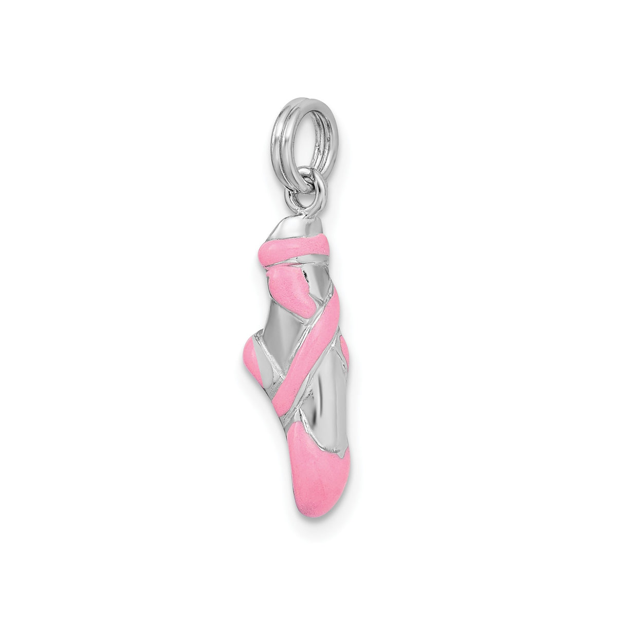 Sterling Silver Ballet Slipper Pendant with Pink Enamel Detail, Ballerina Dance Charm