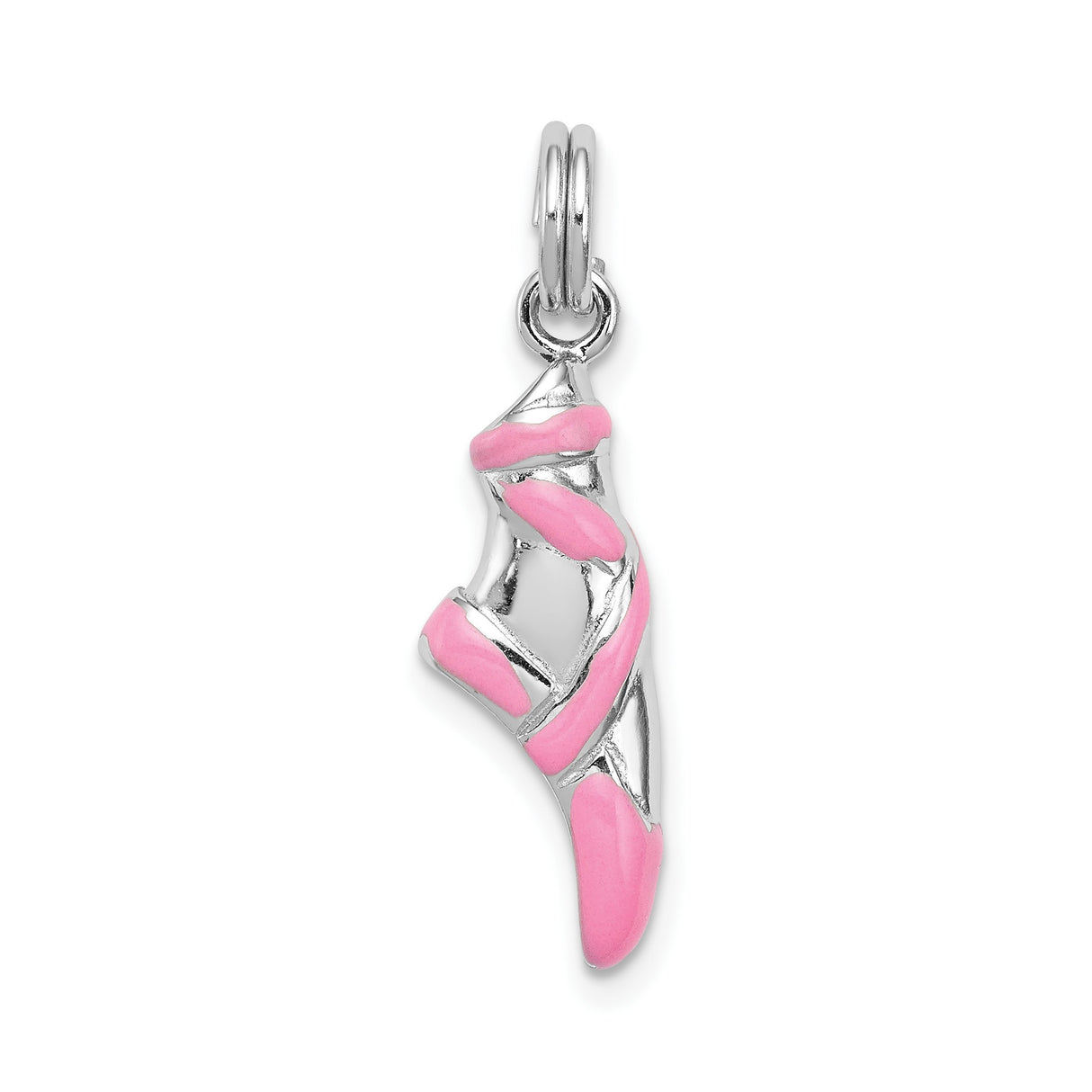 Sterling Silver Ballet Slipper Pendant with Pink Enamel Detail, Ballerina Dance Charm
