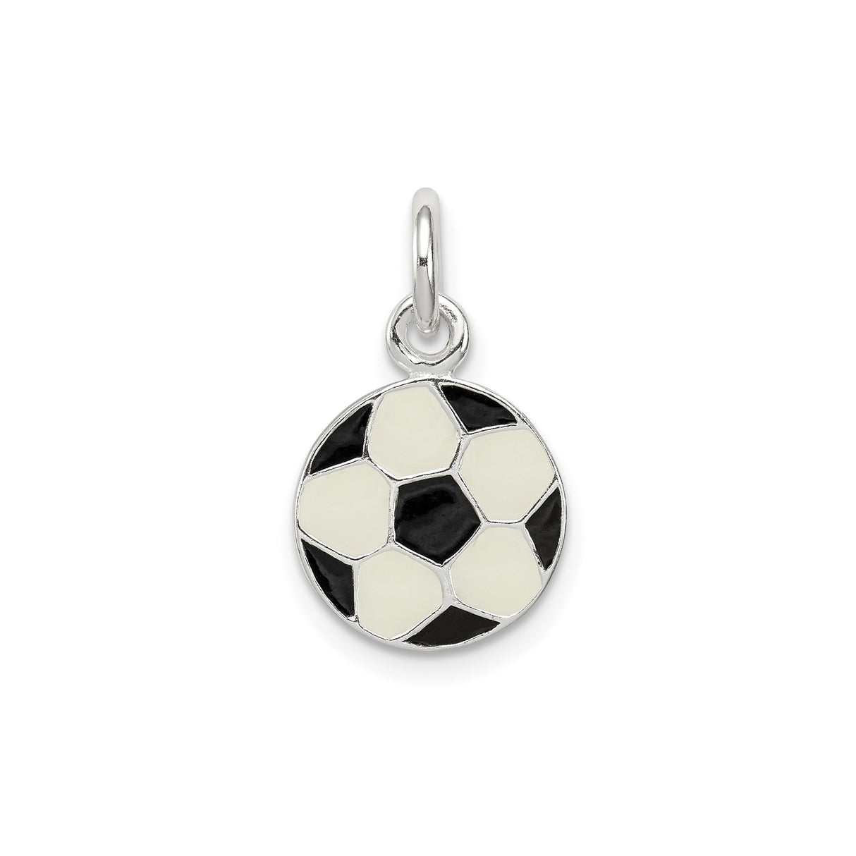 Sterling Silver Soccer Ball Pendant Charm with Black and White Enamel, Unisex Sports Jewelry
