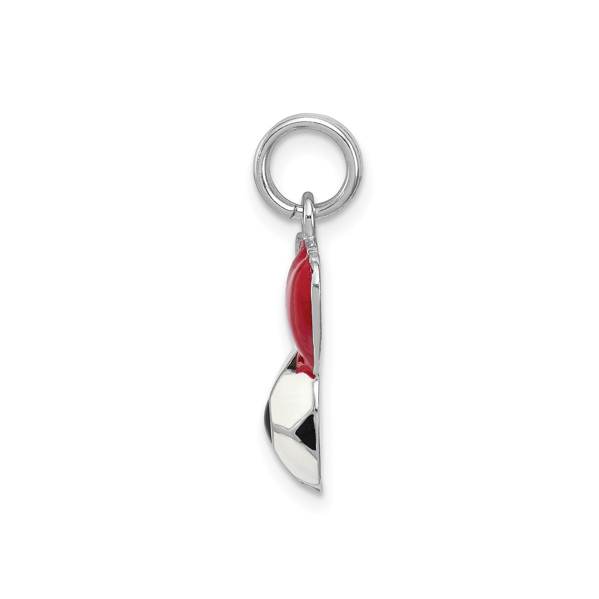 Sterling Silver Soccer Charm Pendant with Red Enamel Heart and Black White Ball