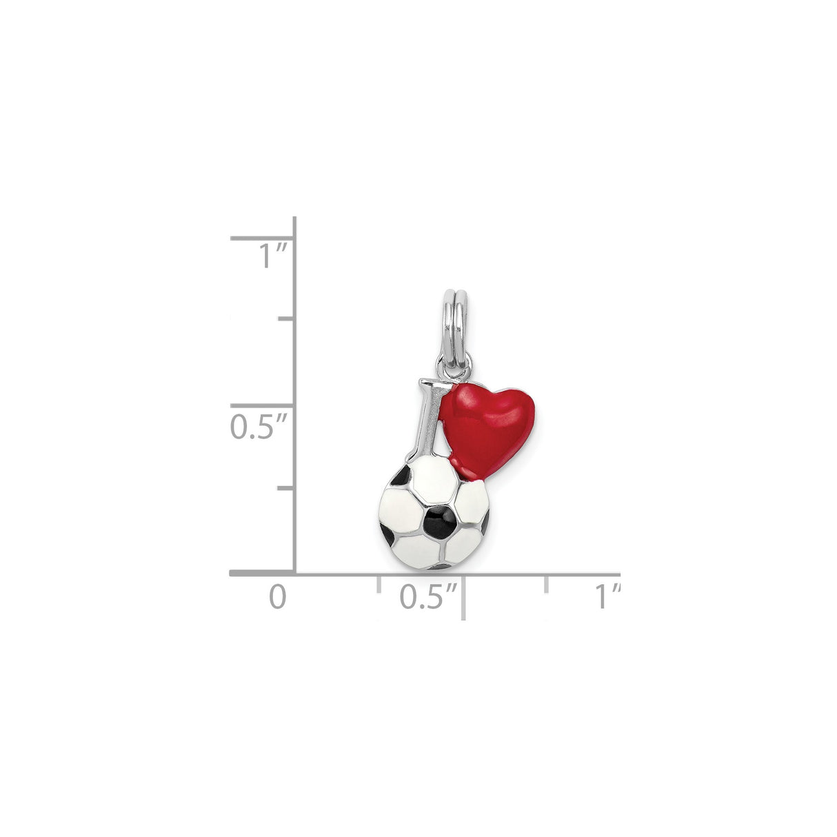 Sterling Silver Soccer Charm Pendant with Red Enamel Heart and Black White Ball