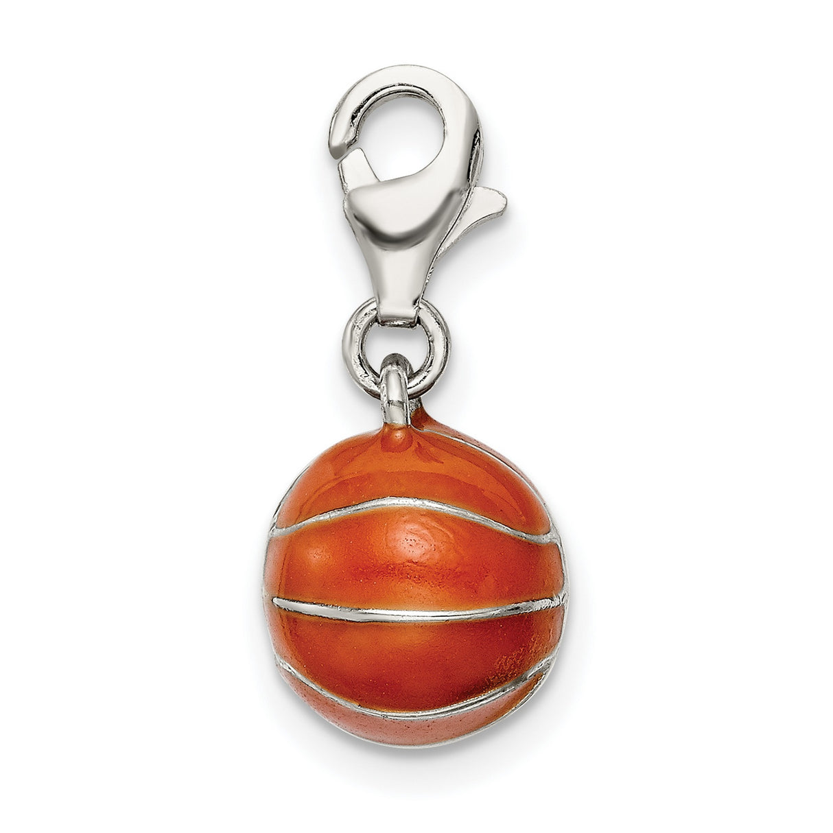 3-D Enameled Basketball Charm Pendant in Real 925 Sterling Silver