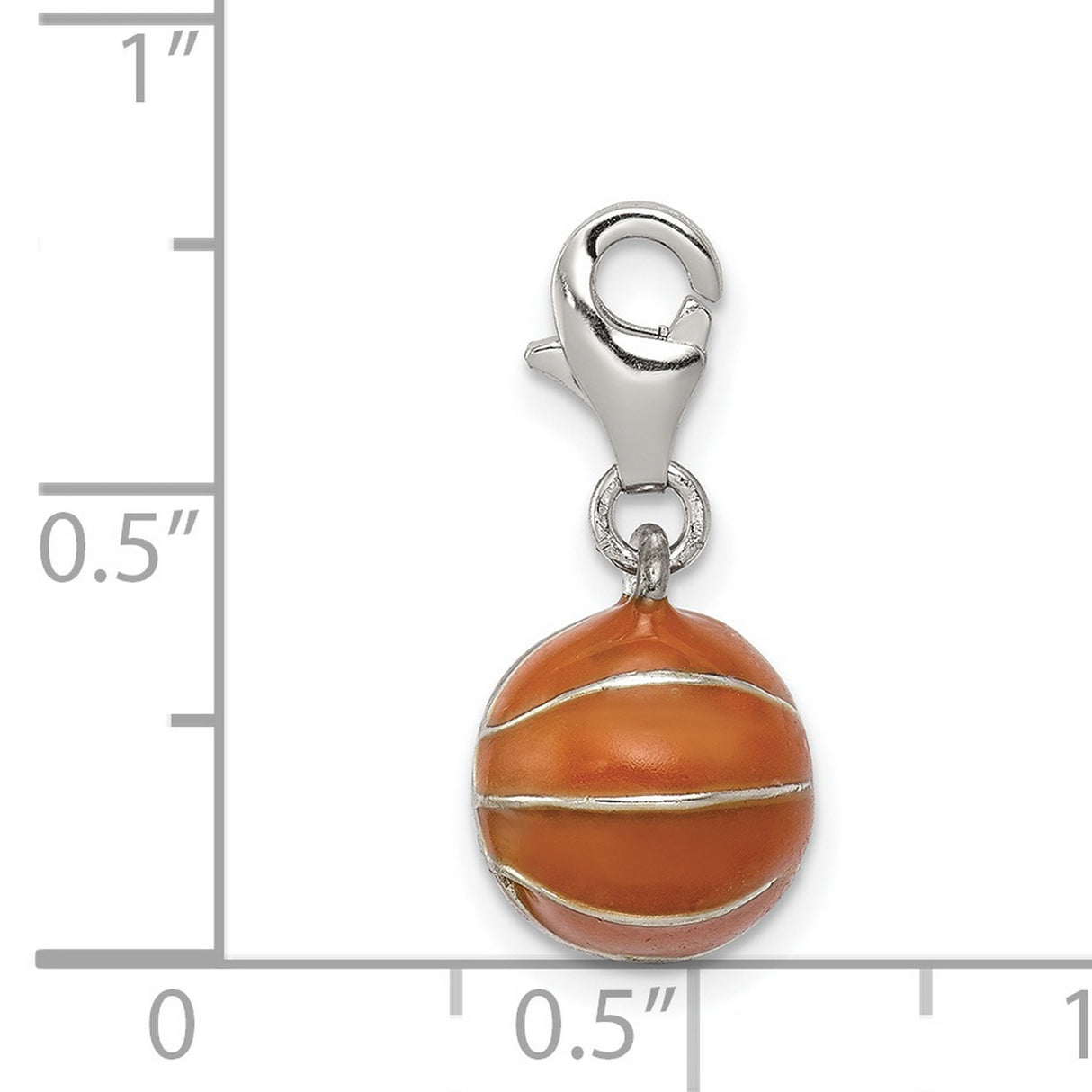 3-D Enameled Basketball Charm Pendant in Real 925 Sterling Silver
