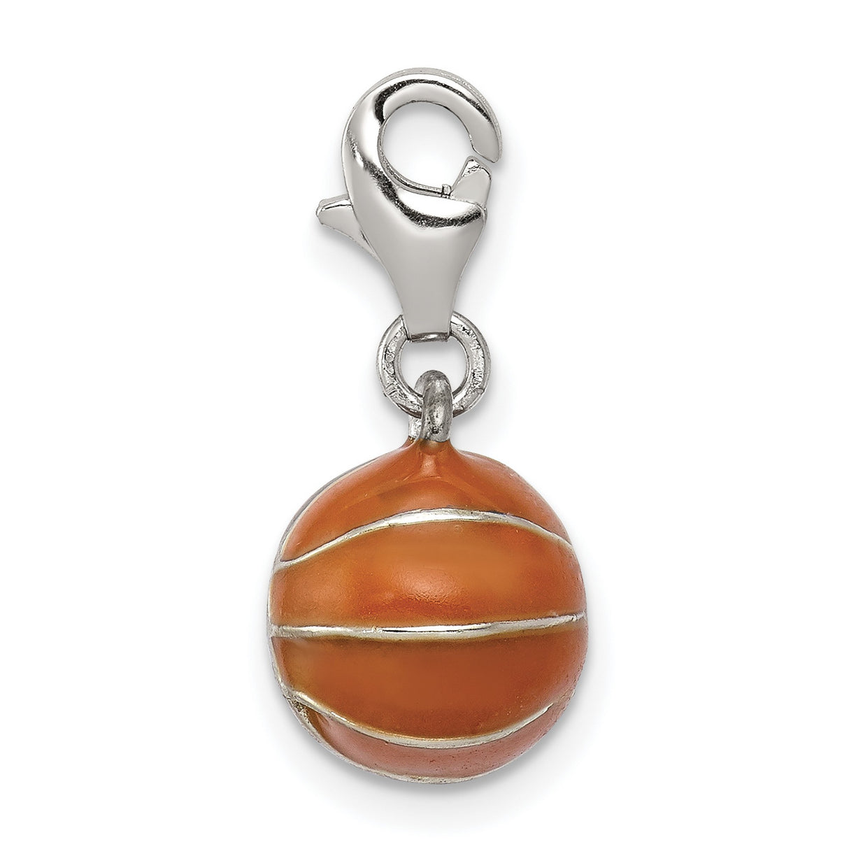 3-D Enameled Basketball Charm Pendant in Real 925 Sterling Silver