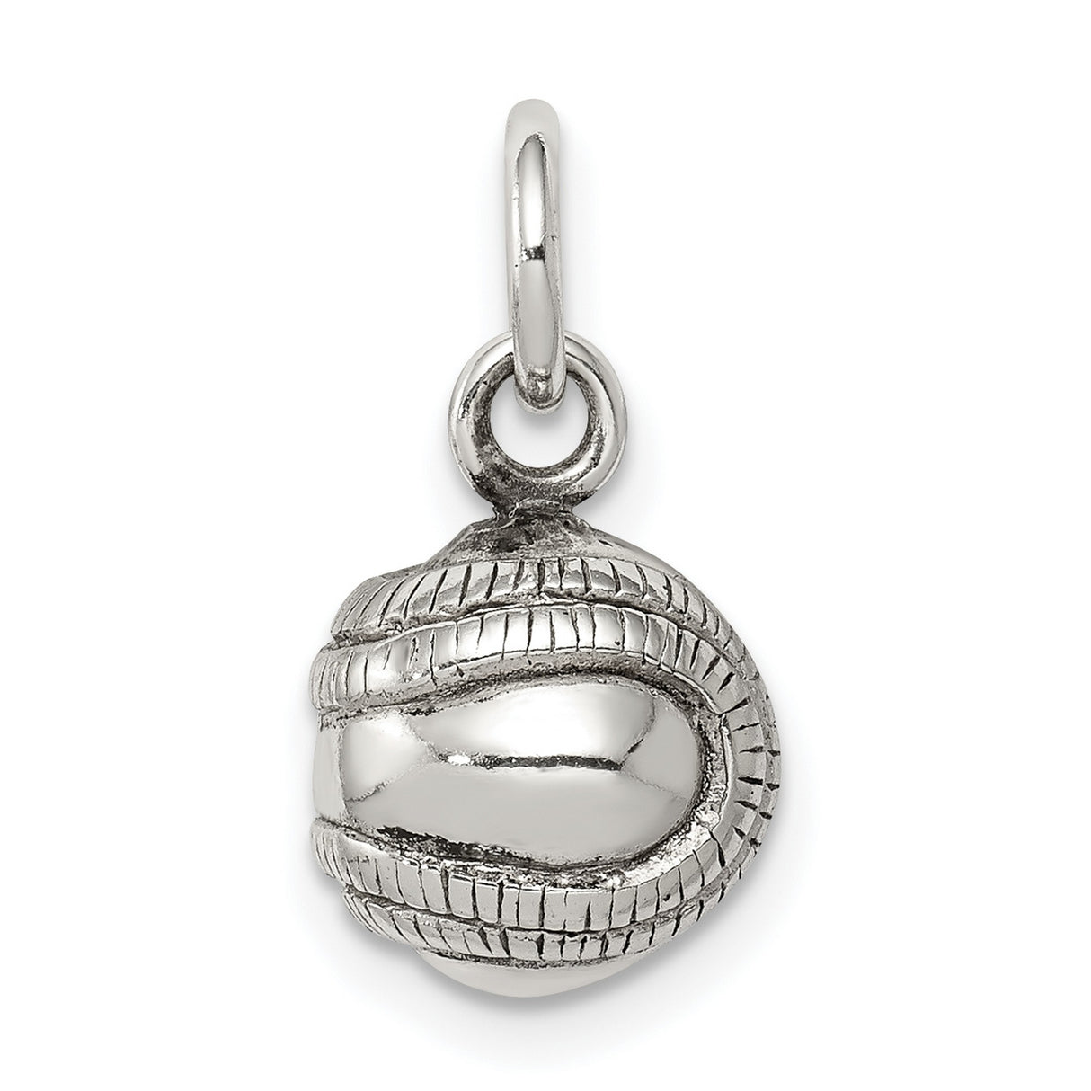 Sterling Silver Baseball Charm Pendant with Detailed Stitching, Unisex Sports Jewelry