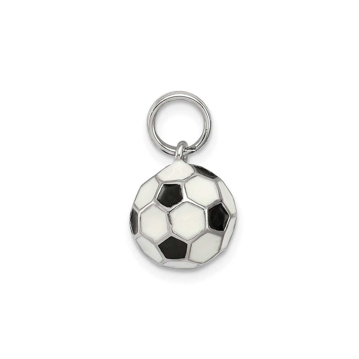 Sterling Silver Soccer Ball Charm Pendant with Black and White Enamel, Unisex Sports Jewelry
