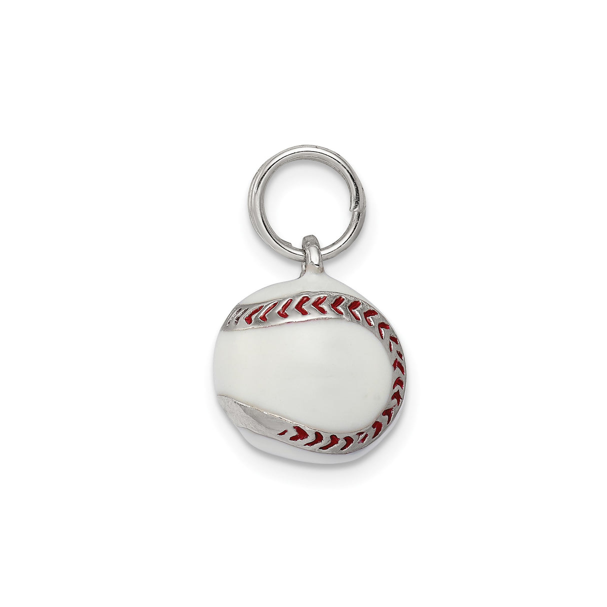 Sterling Silver Baseball Charm Pendant with Red Enamel Stitching, Unisex Sports Jewelry