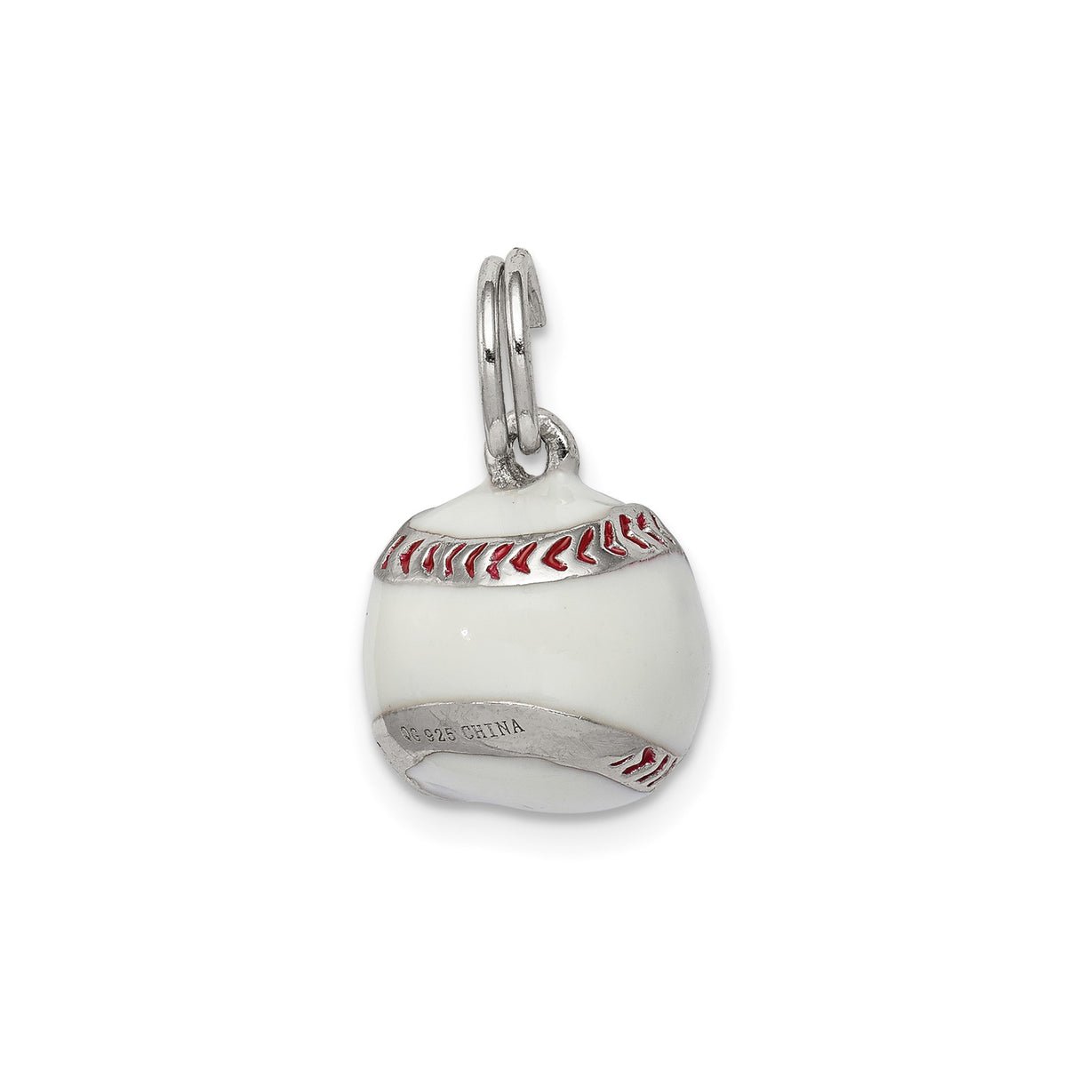 Sterling Silver Baseball Charm Pendant with Red Enamel Stitching, Unisex Sports Jewelry