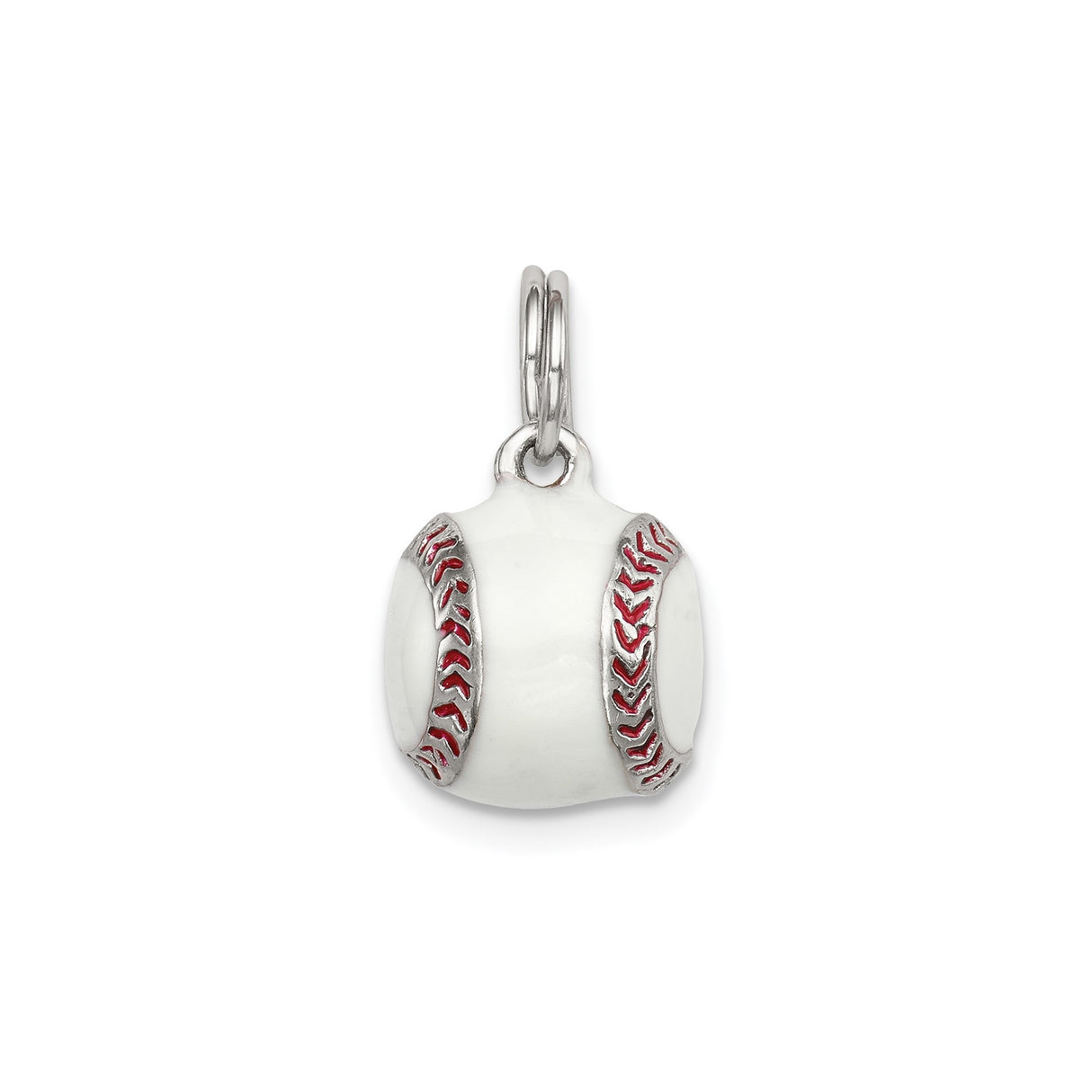 Sterling Silver Baseball Charm Pendant with Red Enamel Stitching, Unisex Sports Jewelry