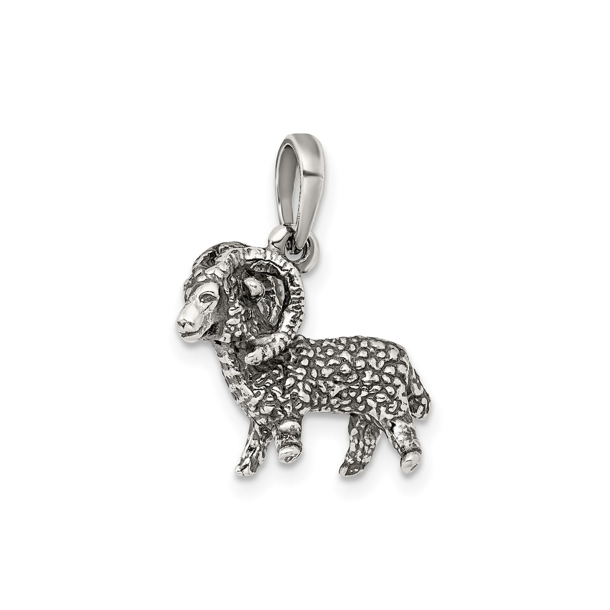 Sterling Silver Ram Pendant with Curled Horns, Aries Zodiac Symbol, Unisex Astrology Charm