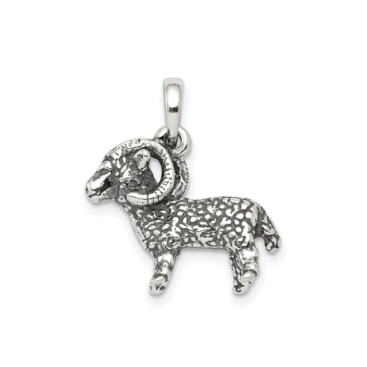 Sterling Silver Ram Pendant with Curled Horns, Aries Zodiac Symbol, Unisex Astrology Charm