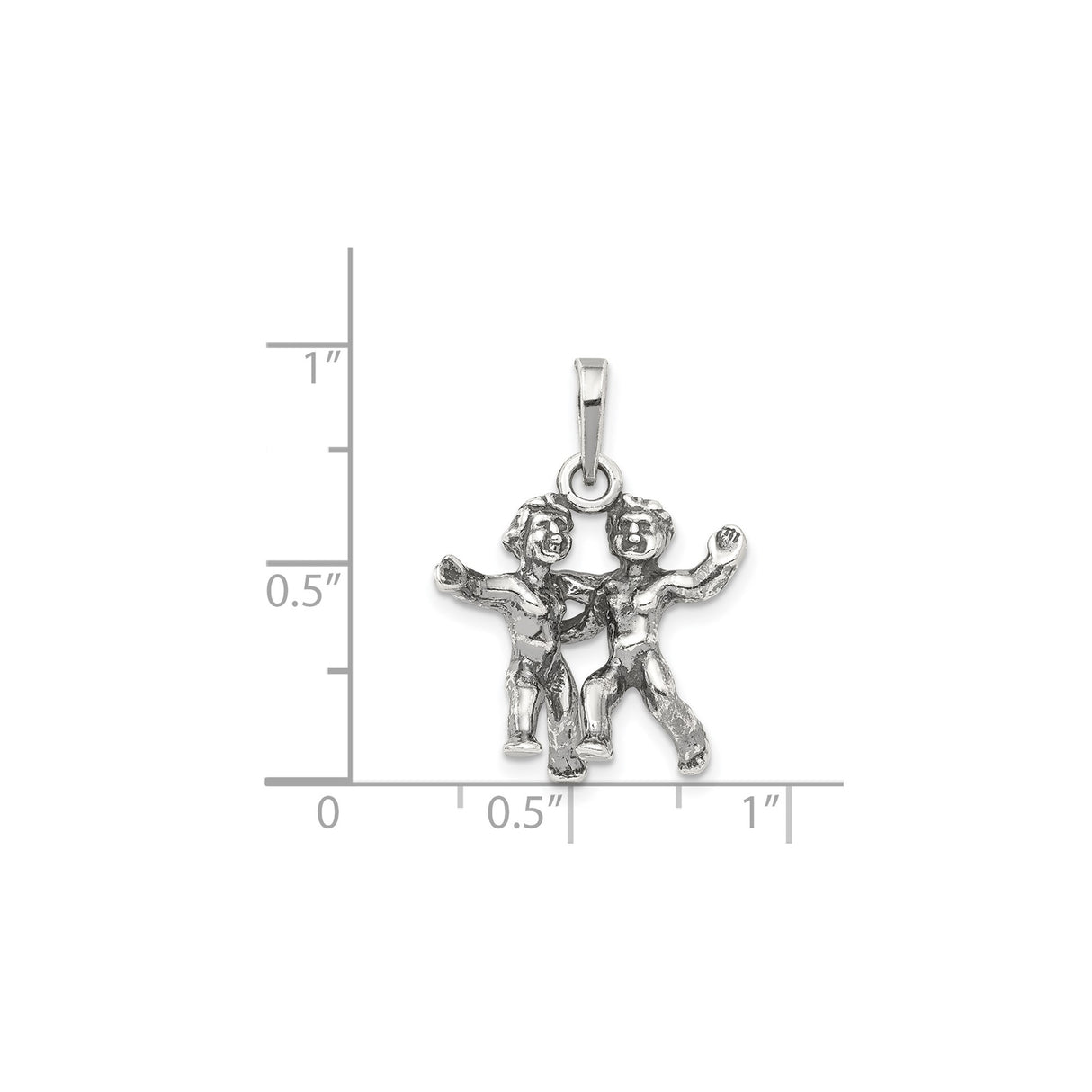 Sterling Silver Gemini Pendant with Dancing Twin Figures Symbolizing Friendship and Unity