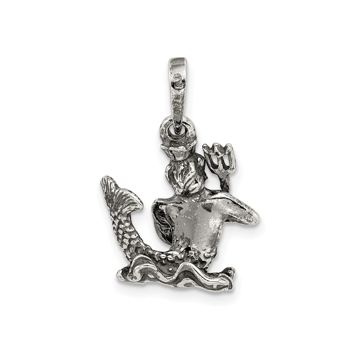 Sterling Silver Merman Pendant, Trident Charm, Nautical Mythology Fantasy Jewelry