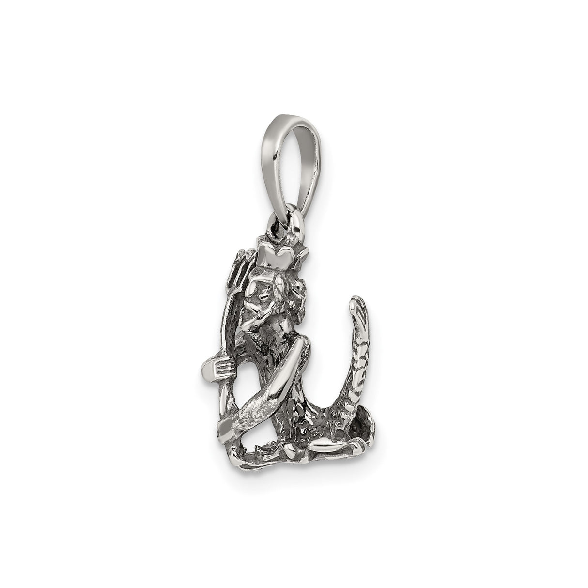 Sterling Silver Merman Pendant, Trident Charm, Nautical Mythology Fantasy Jewelry