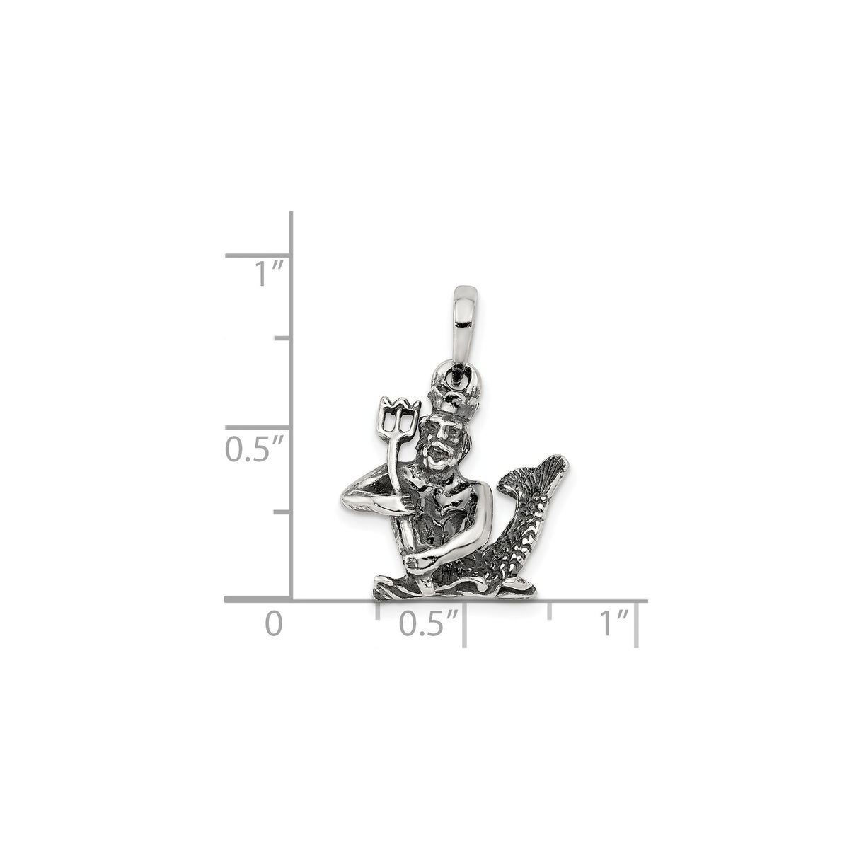 Sterling Silver Merman Pendant, Trident Charm, Nautical Mythology Fantasy Jewelry
