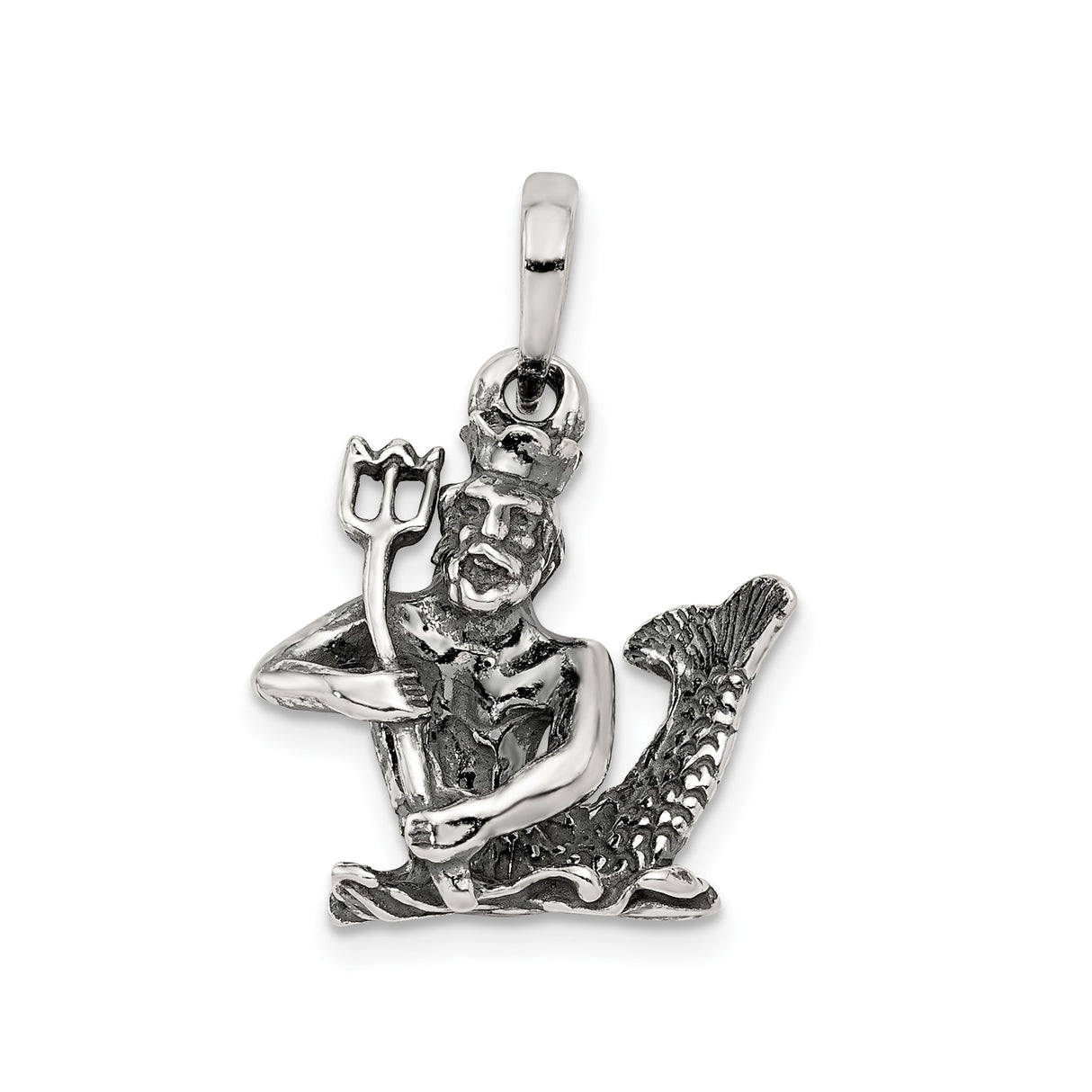 Sterling Silver Merman Pendant, Trident Charm, Nautical Mythology Fantasy Jewelry