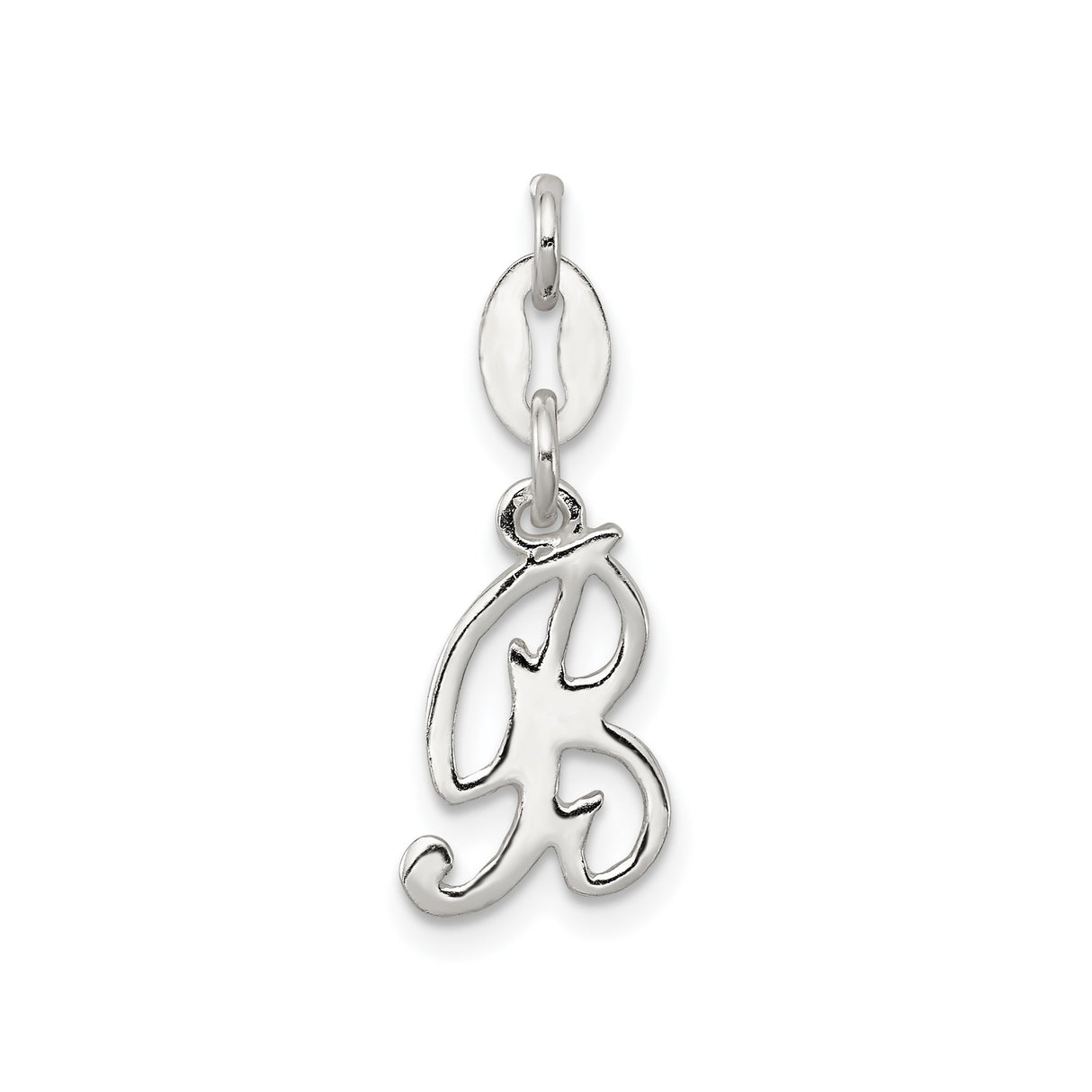Sterling Silver Initial B Pendant, Cursive Script Letter Charm for Necklace or Bracelet